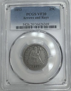 1853 Seated Liberty Quarter PCGS VF20 ⭐️⭐️ARROWS & RAYS⭐️⭐️ - Picture 1 of 4