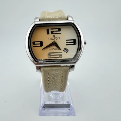 Croton Japan Quartz Dress Watch Unisex Polished Chrome w/ White Leather Strap - Image 1 of 4