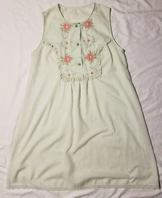 Vestido de noche vintage Gilead verde menta bordado floral mezcla de algodón talla pequeña  Foto 1 de 4