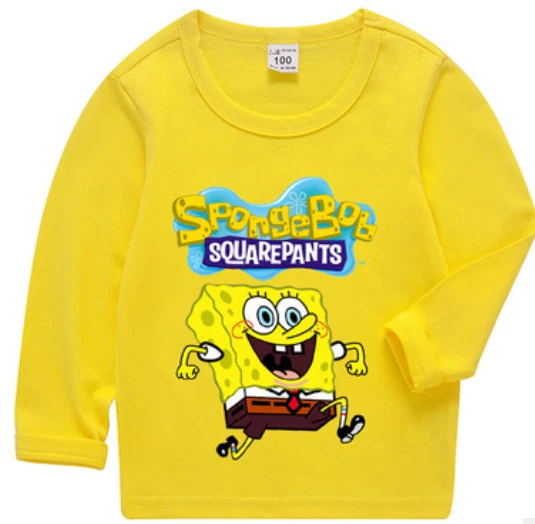 Nuevo 100% Algodón Bob Esponja Pantalones Cuadrados Camiseta Niños Top Mangas Largas Niños Camiseta Foto 1 de 1