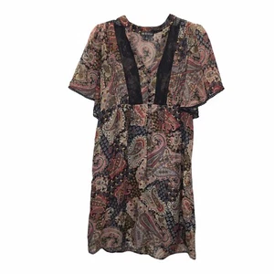 As U Wish Babydoll Tunic Top Mini Dress V Neck Paisley Size Small Black Multi - Picture 1 of 9