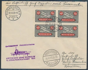 Zeppelin Südamerikafahrt 1933 ab Schweiz 4-er Block Flugpostmarke Brief (S23735) - Picture 1 of 2
