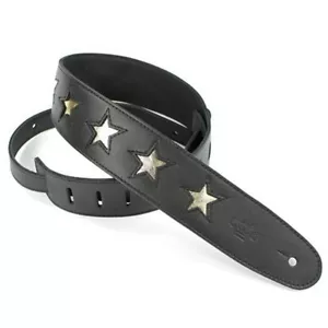 DSL Star25-15-Gold Leather 2.5" Guitar strap, Gold Stars, Black - Picture 1 of 2