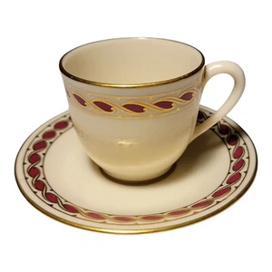 Lenox Stratford Maroon & Cream Demitasse Cup and Saucer Set Gold Trim 1306/R417R - Picture 1 of 22