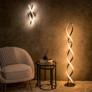 Black Twist Floor Lamp Living Room Light Integrated LED Standard Standing Light - Picture 1 of 18