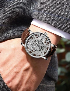 New Men Watch Brown Leather Strap Band Analog Quartz Fashion Watches Casual - Picture 1 of 3