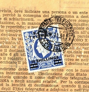 BOIC BA GB 10s HIGH VALUE OVERPRINT Eritrea 1950 Telegram ITALY Scarce Usage - Picture 1 of 9