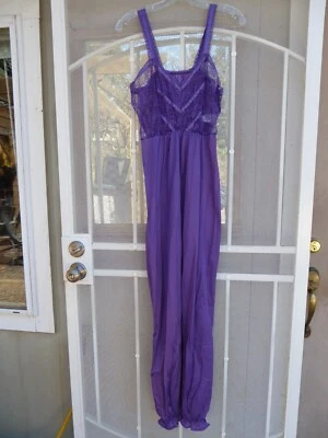 Mono de nailon púrpura sedoso vintage años 70 80 Undercover Wear EE. UU. de encaje transparente L Foto 1 de 4