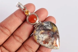 Joyería hecha a mano piedra preciosa cornalina citrino plata esterlina 925 de encaje loco ágata - Imagen 1 de 5