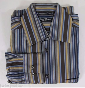 Camisa Klauss Boehler 2 Capas Algodón Marrón Oscuro Rayas Bolsillo Talla 15.5 R Nueva Sin Etiquetas Italia - Imagen 1 de 9