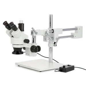 3.5X-180X Simul-Focal Stereo Zoom Microscope + Dual Arm Boom Stand + Ring Light - Picture 1 of 15