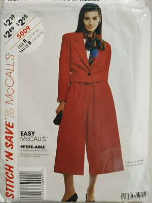 Vintage 1990s McCalls Stitch Save 5009 Misses Culottes Jacket Sizes 12 14 16 - Image 1 of 2