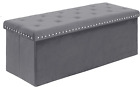 Bonlife Grey Velvet Ottoman Storage,Extra Large End of Bed Storage Box with Seat