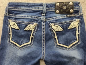 Miss Me Jeans Girls 14 Skinny Fit Angel Wings Embellished Western Cowgirl 26x29 - Picture 1 of 13