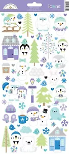 Doodlebug Icon Stickers Snow Much Fun Penguins Snowmen Cottages Abominable Seals - Picture 1 of 1