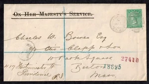 Bermuda 1894 RARE SG 11 1sh on Registered Cover & OHMS Crossed Out CV L600 - Picture 1 of 2