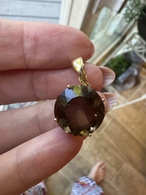 14k Yellow Gold Smoky Quartz Pendant Slide Chocolate Color - Image 1 of 4