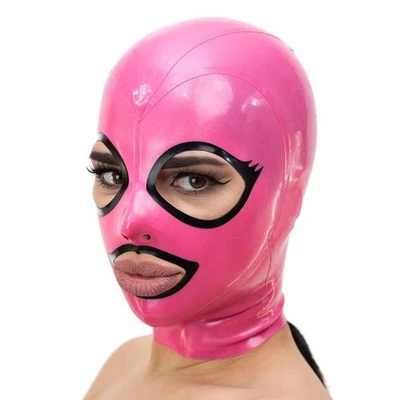 Pink Latex Hood Open Beautiful Eyes and Mouth Back Zipper Rubber Mask Club Wear - Image 1 of 4