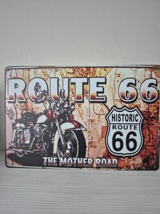 Classic Motorcycle Route 66 Metal Vintage Wall Plaque In 2D Weather Proof - Picture 1 of 4