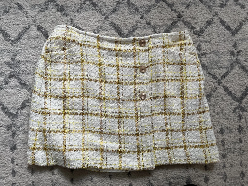Minifalda CAbi para mujer Coco 16 amarillo crema a cuadros forrada de tweed mini Foto 1 de 4