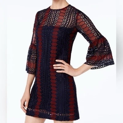 VESTIDO RECTO TRINA TURK BORGOÑA AZUL MARINO OJALES CAMPANA LARGA SKEEVE PARA MUJER TALLA 12 Foto 1 de 4