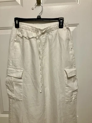 女士的GAP白色亚麻尺寸XS工装裤宽腿拉舒适海滩海岸 — 第 1/4 张图片