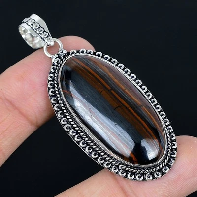 Colgante de hierro ojo de tigre chapado en plata 925 hecho a mano de 2,45" Foto 1 de 3