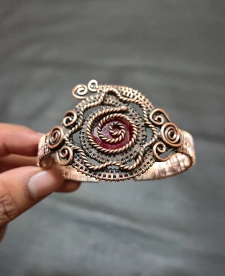 Brazalete ajustable facetado Cachemira rubí alambre de cobre envuelto para regalo Foto 1 de 4