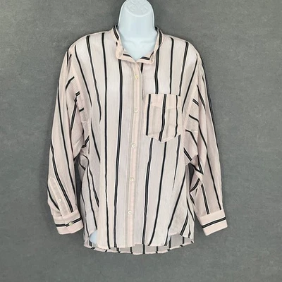Isabel Etoile Marant Satchell Shirt Button Down Striped Silk Pink Black Sz 38 M - Image 1 of 4