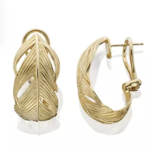 Grainger McKoy Wide Feather Earrings 14k Gold Omega Huggie Hoop 1800$ - Picture 1 of 11
