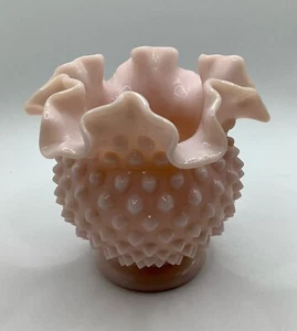 Rare Fenton Pink Hobnail Ruffled Art Glass Rose Bowl MCM - Picture 1 of 9
