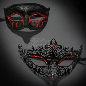 Couple's Masquerade Masks | His and Hers Masquerade Masks Classic Red/Black - Picture 1 of 4
