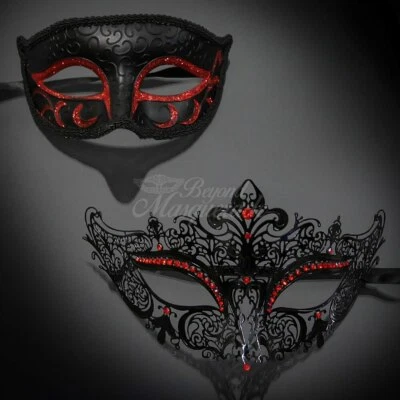 Couple's Masquerade Masks | His and Hers Masquerade Masks Classic Red/Black - Image 1 of 4