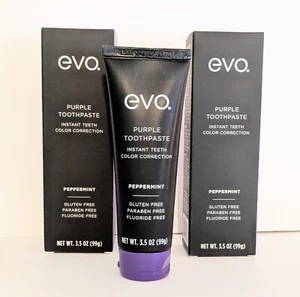EVO Purple Fluoride Free Instant Teeth Color Toothpaste Peppermint 3.5oz 2 Tubes - Picture 1 of 5