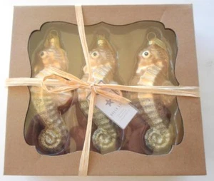 3 BELLA LUX COASTAL SEAHORSE CHRISTMAS TREE ORNAMENTS 6" NAUTICAL Gold Glitter - Picture 1 of 1