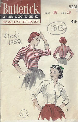 1952 Vintage Sewing Pattern B36" BLOUSE (1813)  - Image 1 of 2