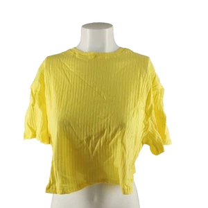 NWT SHEIN Crop Top Size 4 Ribbed Knit Yellow Cotton Blend - Picture 1 of 8