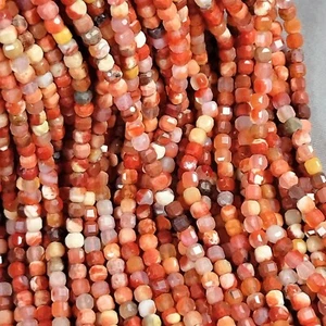 Sparkling Rust Red Orange Carnelian Agate 4mm Faceted Cube Block Beads 15" Str - Picture 1 of 5