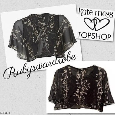 Kate Moss Topshop Floral Capelet Cape Chiffon Silk Beaded Bolero Gatsby UK 8 - Image 1 of 4
