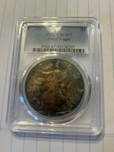 2003 $ ASE Silver Eagle Dollar, PCGS MS67 -TRUE VIEW Vivid Rainbow Toned - Picture 1 of 12