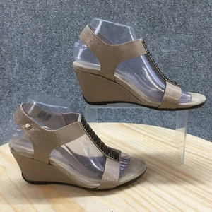 Anne Klein Sandals Womens 7.5 M Luce Slingback Brown Open Toe Casual Wedge Heels - Picture 1 of 20