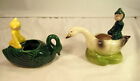 RARE SET 1950'S CERAMIC HAND PAINTED PIXIE FAIRIES ON A GOOSE & SWAN PLANTERS