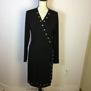 Vestido MICHAEL Michael Kors Envolvente XL Mujer Negro Tachonado Corbata Cintura Manga Larga - Imagen 1 de 17