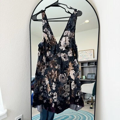 Free People Whimsigoth Velvet Burn Out Floral Mini Dress Size Small Boho Chic - Image 1 of 4