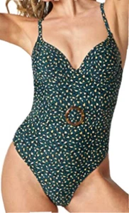 nwt CUPSHE Women's XL One Piece Swimsuit Blue Leopard Print Ring Bathing Suit - Picture 1 of 11