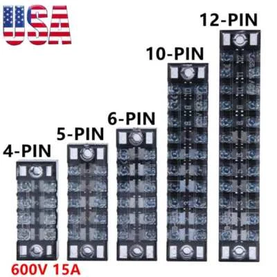 Dual Row Screw Terminal Electric Barrier Strip Block 600V 15A 3/4/5/6/10/12P USA - Image 1 of 4