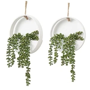 Artificial Succulents Hanging Plants 2pcs Fake String of Pearls in Pot White - Picture 1 of 7