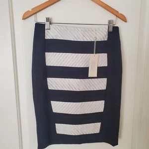 My Tribe Diana Warner Black with White Leather Skirt Sz M NWT $118.00 - Picture 1 of 9