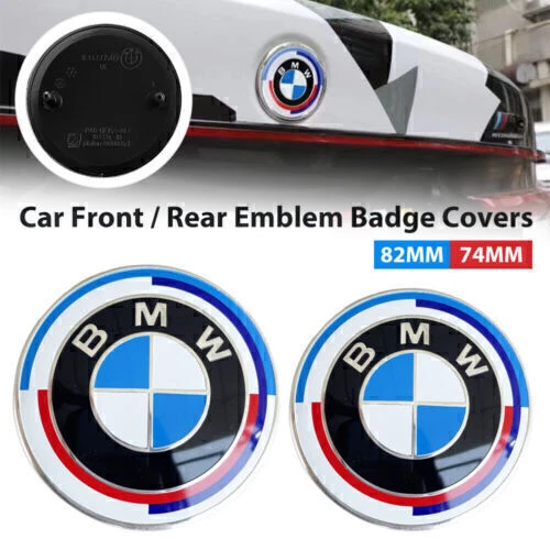 2PC Set For BMW 50th Anniversary Front Hood Rear Trunk 82mm 74mm Badge Emblem - Image 1 of 4