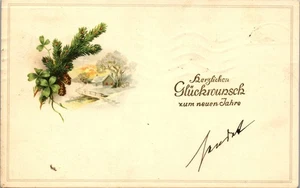 Vintage German New Year Postcard - 10 Heller Stamp ~ Posted 1908 - Picture 1 of 3